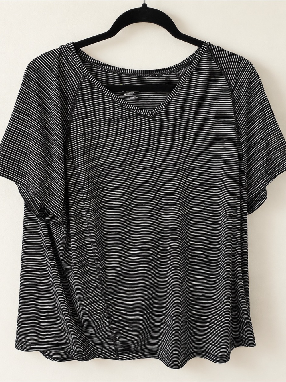 tek gear Black & White Striped V-Neck Short Sleeve Top